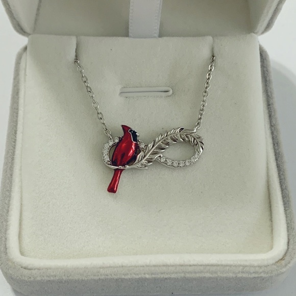 18k Infinity Cardinal Diamond Necklace Angel Feather Messenger from Heav… - Picture 2 of 10